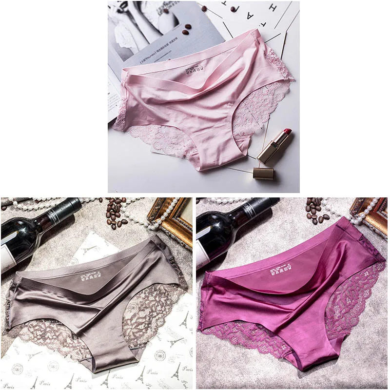 pink gray purple 3 шт./лот, женское сексуальное нижнее белье, дышащие прозрачные трусики для женщин, хлопковые женские кружевные трусики - Цвет: pink gray purple
