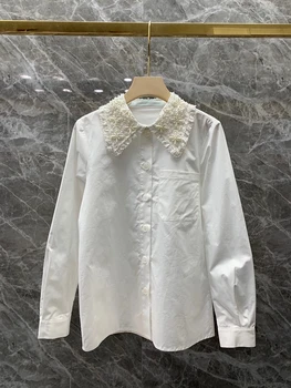 

2020 Early Autumn New Women's Heavy Industry Beaded Decorative Lapel Long Sleeve All-match Shirt 818