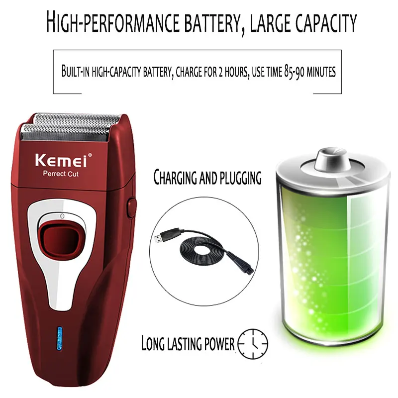 Kemei 1123 Rechargeable Electric Shaver Hair Beard Powerful Electric Razor For Men Bald Head Shaving Machine With Extra Mesh