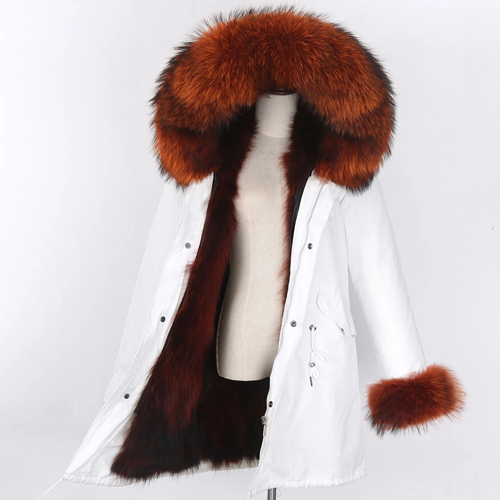 

7xl Real Fur Coat White Waterproof Winter Jacket Women Long Plus Size Fox Fur Parkas New Thick Warm Streetwear