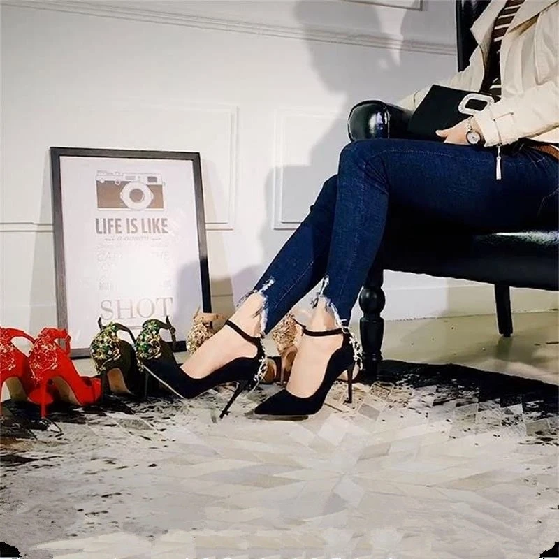 

Autumn Quality Sharp Fine Shoes With Sexy Buckle Women's Singles Shoes Pink Rhinestone Full Dress