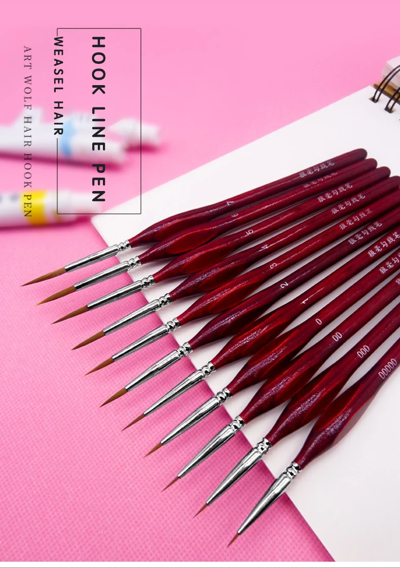 weasel hair Triangle birch rod fine nail art students special line drawing gouache color stroke oil brush 4colors hook line pen