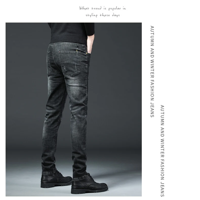 Los nuevos hombres pantalones de cintura-Retro azul elatio Slim recto moda cuero casual pantalones vaqueros 28-36