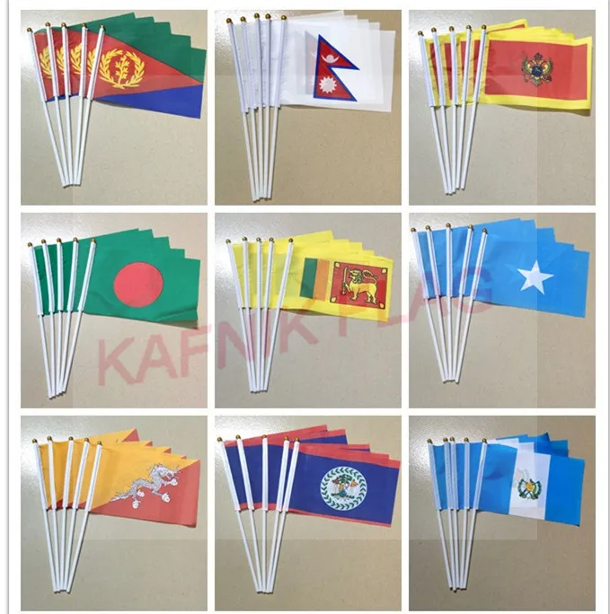 

KAFNIK,5pcs Montenegro/Lebanon/somalia /Nepal/Bangladesh Leave a message Any country national flag 14*21CM hand flag with Pole