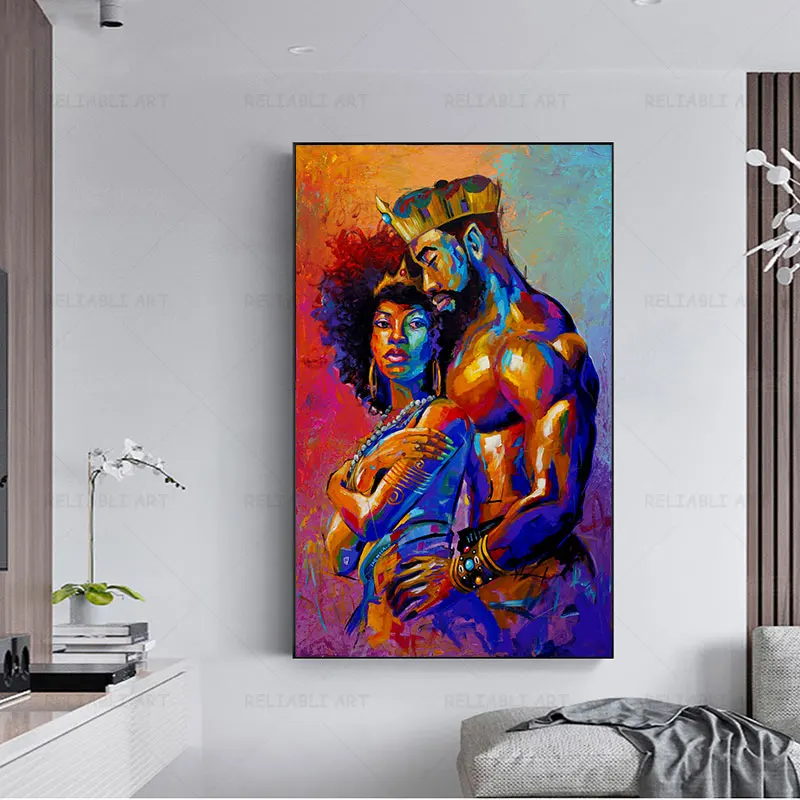 African black art king and queen oil painting printed canvas painting wall art sexy couples posters