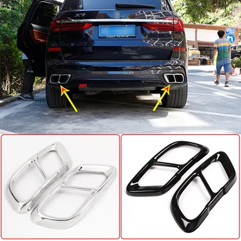 

2pcs Stainless Steel Car Parts Tail Muffler Exhaust Pipe Output Cover Trim Silver Black For BMW X5 G05 X7 G07 2019 Car Accessory