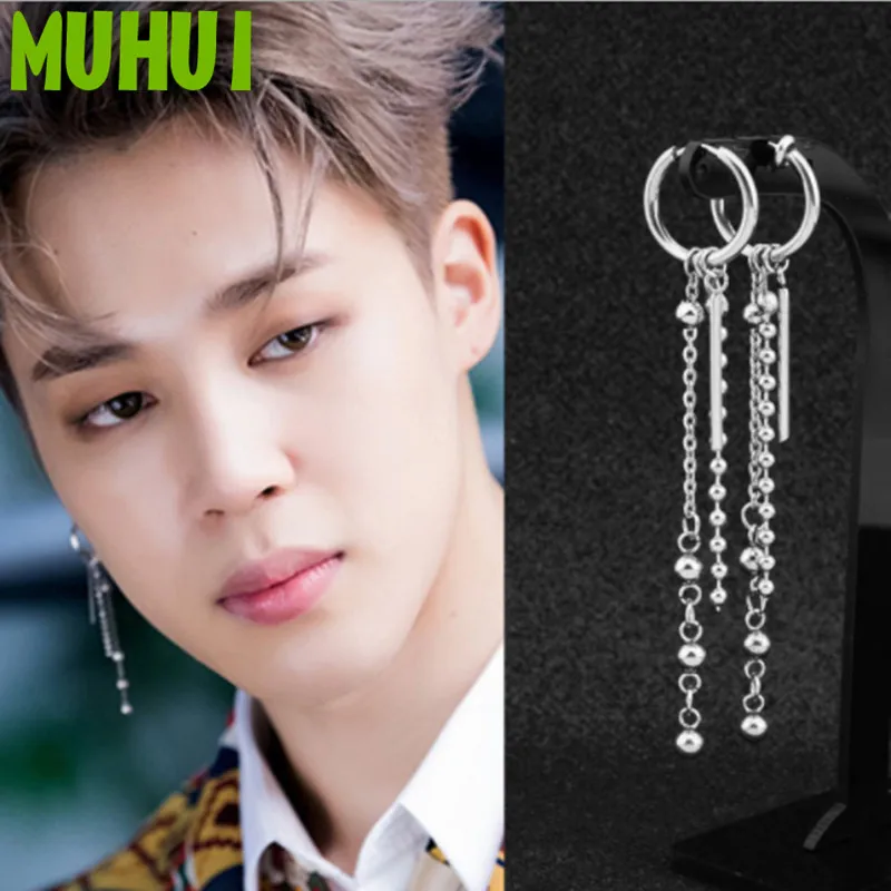 Бесплатная доставка 1 шт. серьги Kpop Star JIMIN в том же стиле из нержавеющей стали