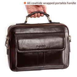 Genuine Leather Luxury Men's Office Small Briefcase for Laptop Shoulder Messenger Leather Bag Business Portfolio for Document A4