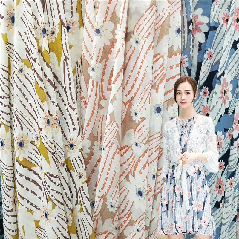 

2019 African Fabric Chiffon Bead Sheath With Opuntia Milpa Printing Soft Dropping For Dresses, Shirts And Half Skirts Fabrics