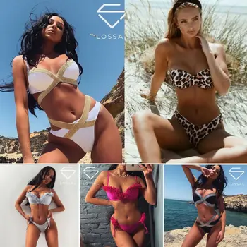 

Hot Women Shiny Bandage Swimsuit Bikini Set Swimwear Low Waist Bathing Suit sexy