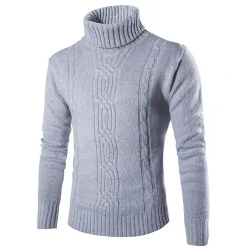 Light Gray Зимний мужской пуловер, свитера, Однотонный свитер с длинным рукавом, вязаный свитер, базовый тонкий пуловер, свитера - Цвет: Light Gray