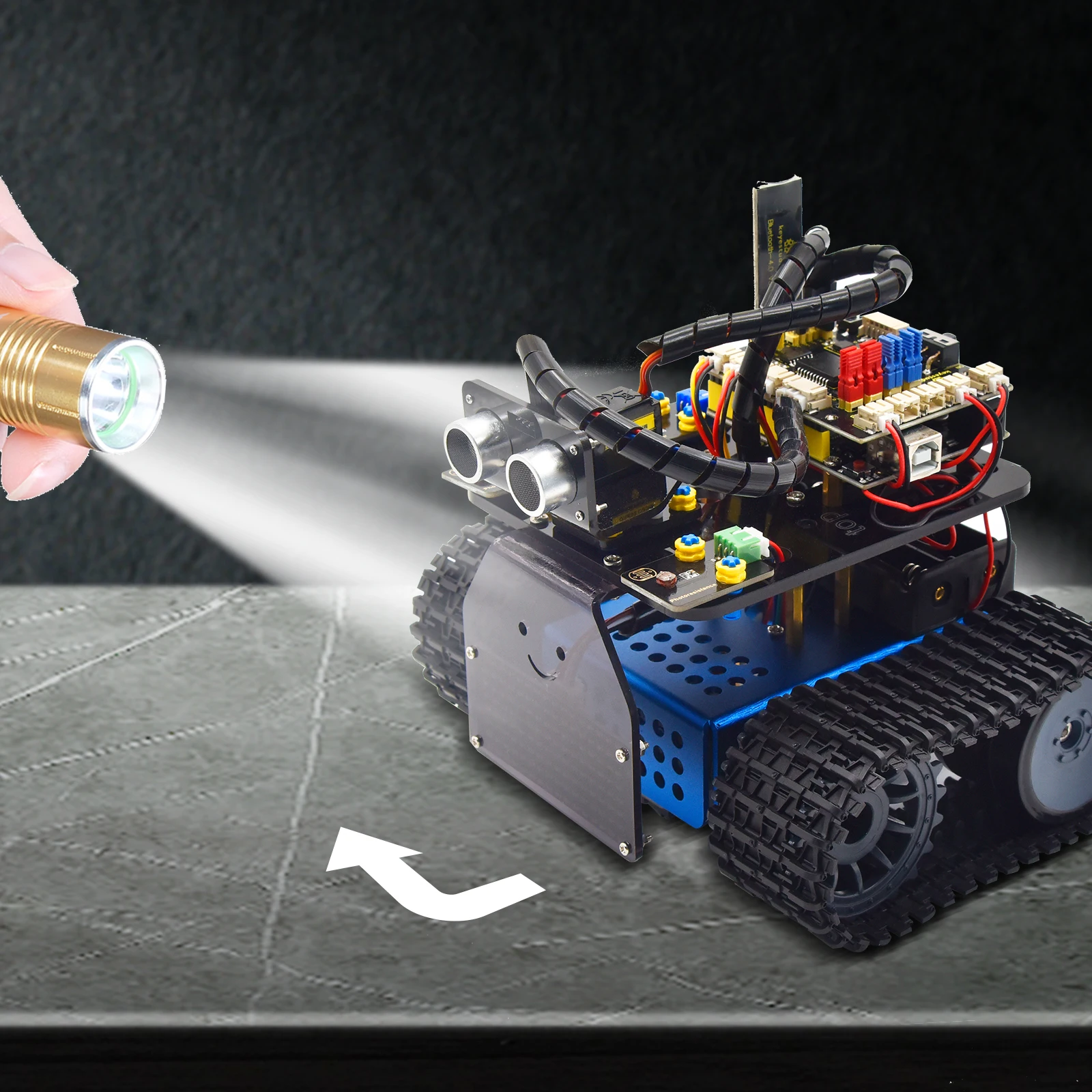 2021 Newly Version ! Keyestudio Mini Tank Robot V3.0 For Arduino Smart Tank Car Kit APP Remote Control Learning Kit Kid Toy