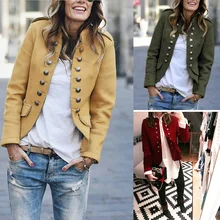 Женская однотонная куртка с длинными рукавами и пуговицами; сезон осень-зима; вечерние куртки; закрытые футболки