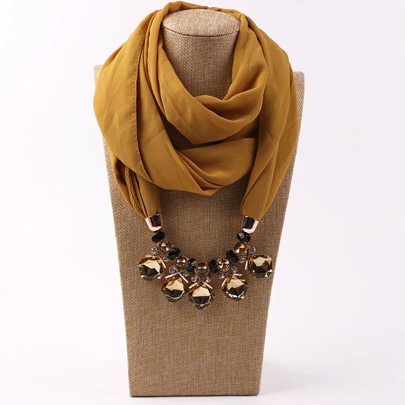 Ha62da8c186f944ae97af5853e8bda806k Elegant Girl Beads Necklace Pendant Ring Scarf Multi-style Lady Chiffon Solid Scarf Hijabs Muslim Head Scarve Turban Accessories Mallzona