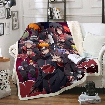 

Anime Naruto Funny Character Blanket 3D Print Sherpa Blanket on Bed Home Textiles Dreamlike Style 11