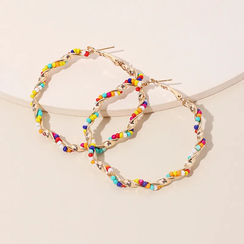 Богемные цветные серьги-кольца с бусинами дизайнерские серьги для женщин