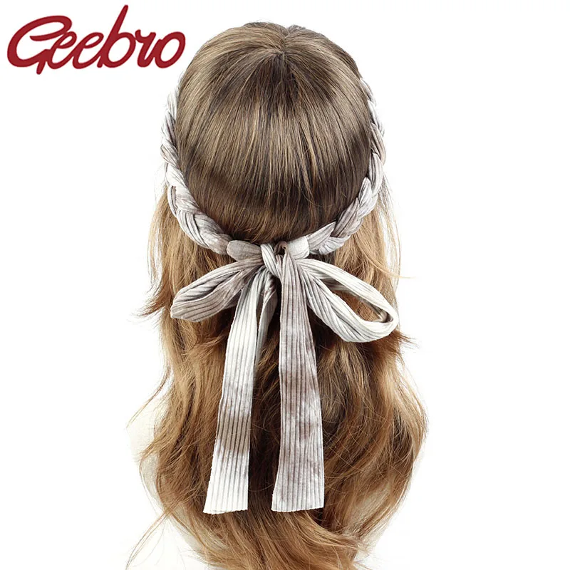 Geebro Women Ribbed Braid Headband Tie dyeing Hair Accessories New Ladies Denim Boho Hair Ties Hairband Turban Christmas