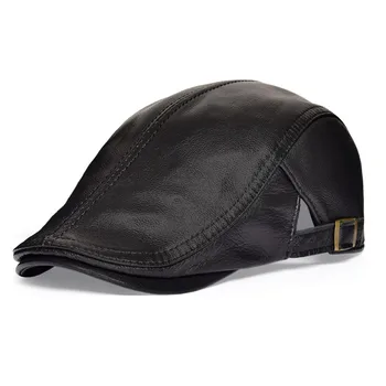 

VOBOOM Classic Black Leather Flat Cap Men Natural Genuine Lambskin Ivy Caps Newsboy Gatsby Hat Boina 121