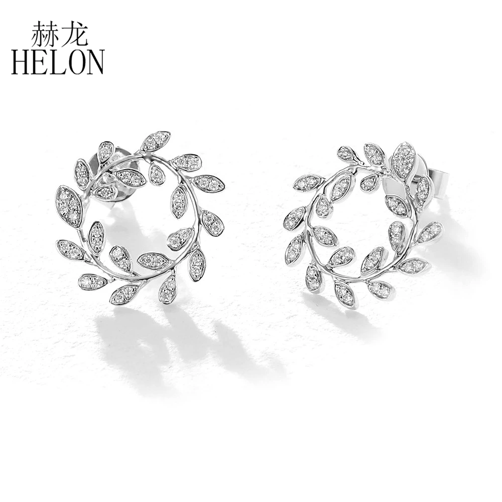 HELON Solid 14k белое золото круглые 0.21ct натуральные Алмазы обручальные свадебные серьги-гвоздики женские Уникальные изысканные модные ювелирные изделия