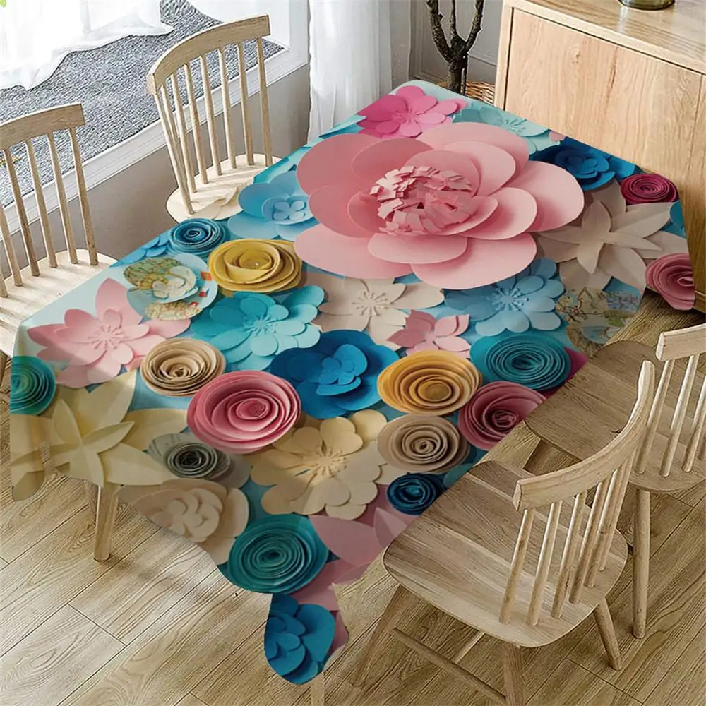 

Thicken Cotton Tablecloth Creative 3d Colorful Flower Dustproof Washable Cloth Rectangular and Round Table Cloth for Wedding @C