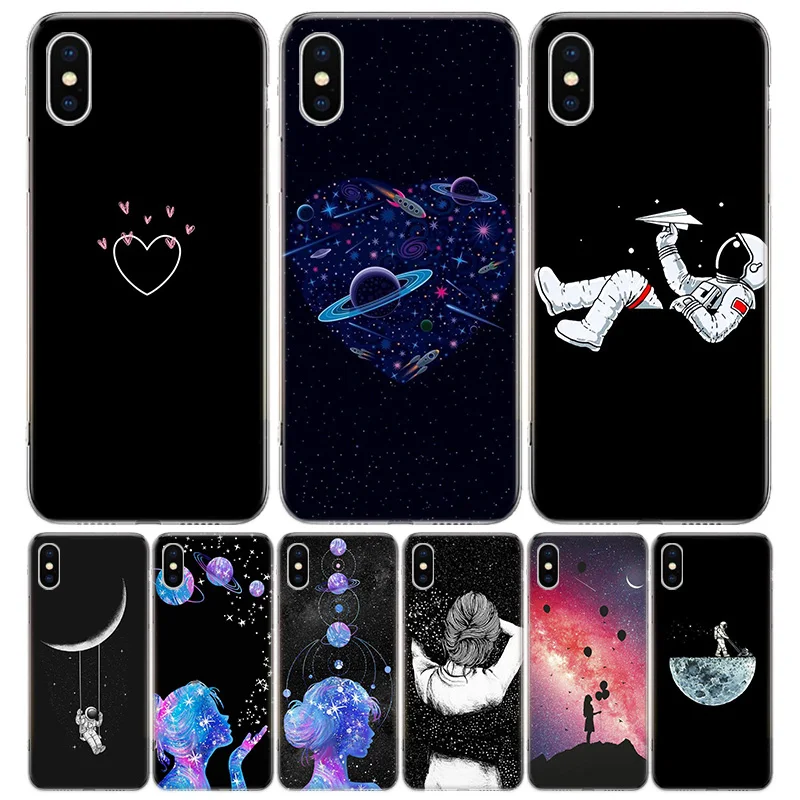 Чехол для телефона с изображением космонавта Луны iPhone 11 12 Mini Pro 7 6X8 6S Plus XS MAX + XR 5S SE 10