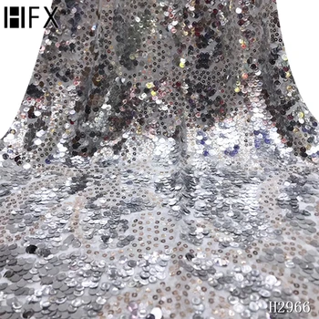 

HFX Luxury Blitter Silver Sequins Lace Fabrics African Sequin Lace Fabric 2019 High Quality Lace French Tulle Mesh Fabric F2950