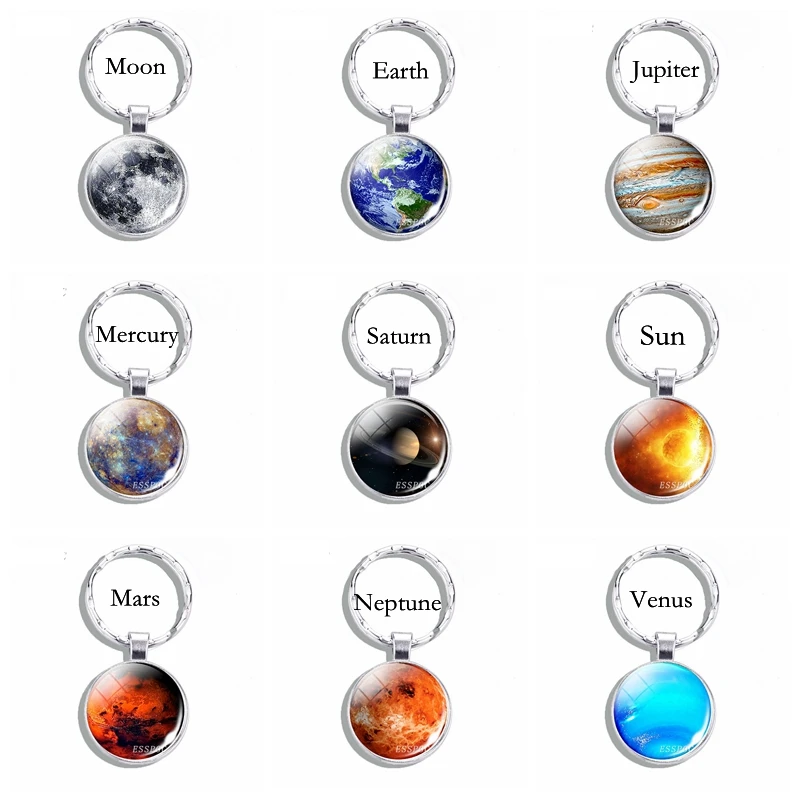 Sistema Solare Full Moon Portachiavi Nebula Mars Glass Cabochon Astronomia Terra Gioielli Moda Auto Portachiavi