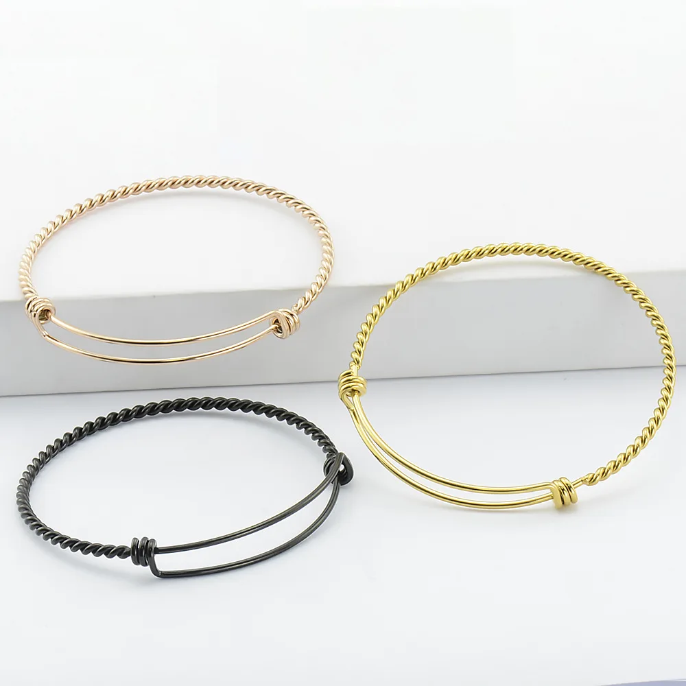 Stainless Steel Bracelet for Women Expandable Diameter Viking DIY Thread Twist Bangles Adjustable Jewelry Pulseiras Feminina 4