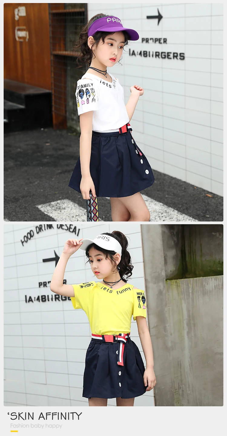 Summer New T-Shirt Clothing Set Short Skirt Girls Summer Clothing Two Piece Skirt Set