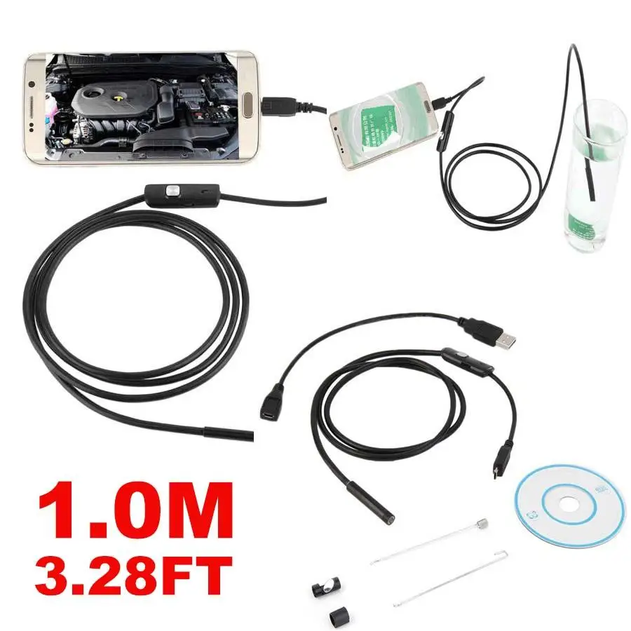 1 м 5 мм Android эндоскоп Водонепроницаемый Бороскоп Инспекционная камера 6LED Cam |