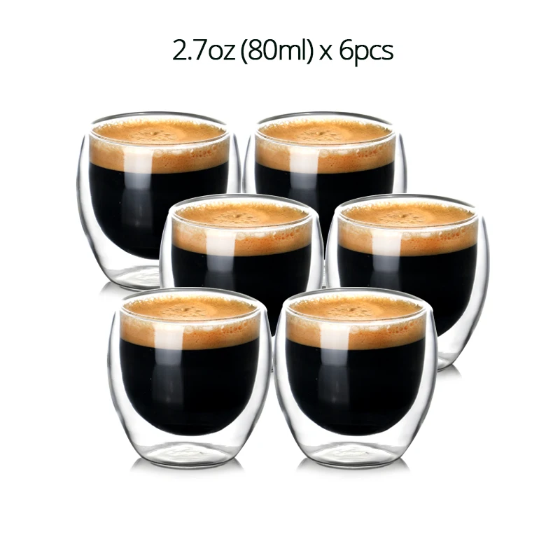 ONGGONGCHE Set Of 2/6 80ml Double Wall Insulated Glass Coffee Cup Set For Drinking Teacup Of Coffee,latte,espresso Cup Or Drinking Cup-in Coffee Cups & Mugs From Home Set of 6 pcs only one 