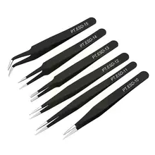 

6pcs/lot ESD Anti-Static Steel Tweezer Set High Precision Maintenance Tip Tools Tweezer Repair Nipper Straight Curved T2G3