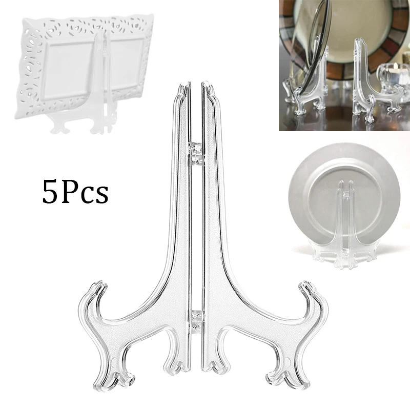 5PCS 4 Easel Display Stand Clear Folding Plate Photo Holder Picture Frame  Rack