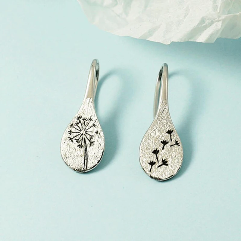 KOFSAC Vintage Matte Geometric Earring For Women 925 Sterling Silver Jewelry Elegant Dandelion Earrings Lady Party Accessories | Украшения