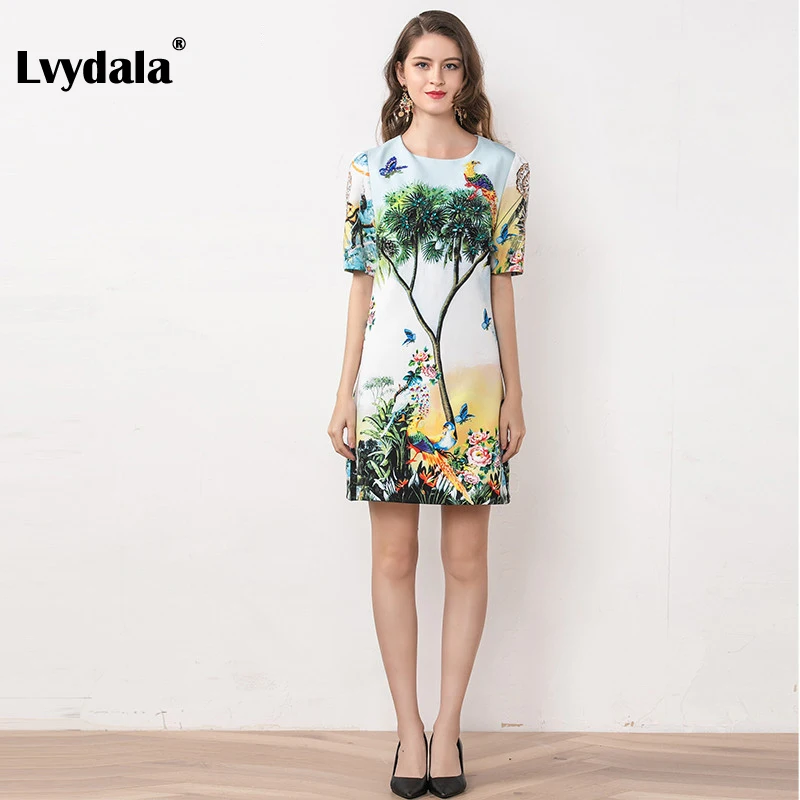 Lvydala, модное дизайнерское платье, весеннее женское платье, короткий рукав, цветочный принт, бисер, бриллианты, великолепные платья