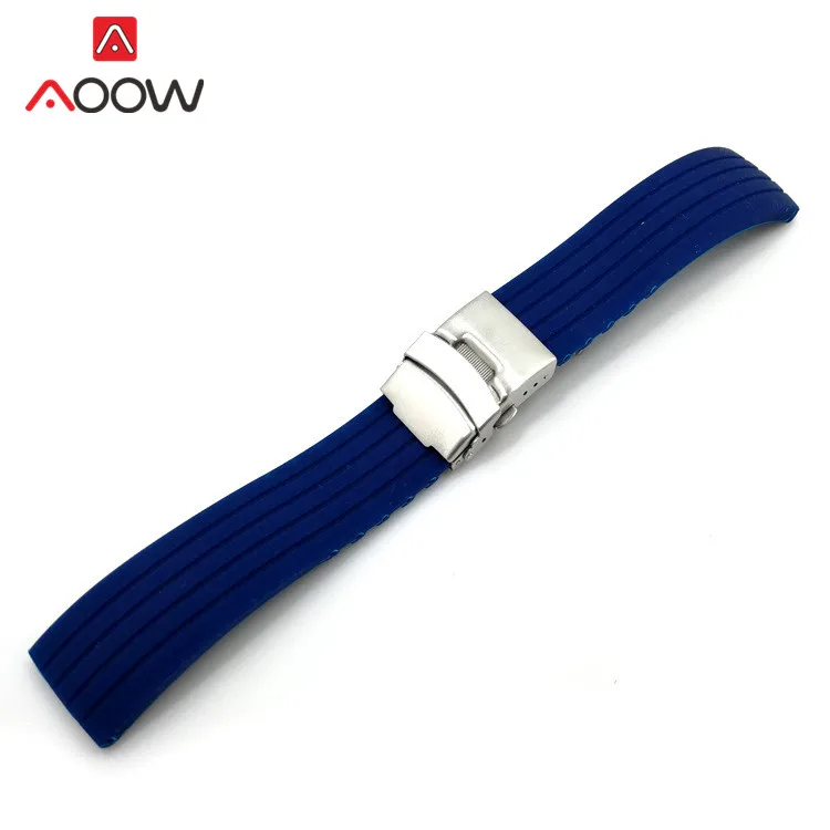 Red Waterproof Silicone Sport Strap with Folding Buckle - Men's Replacement Watch Band Accessories