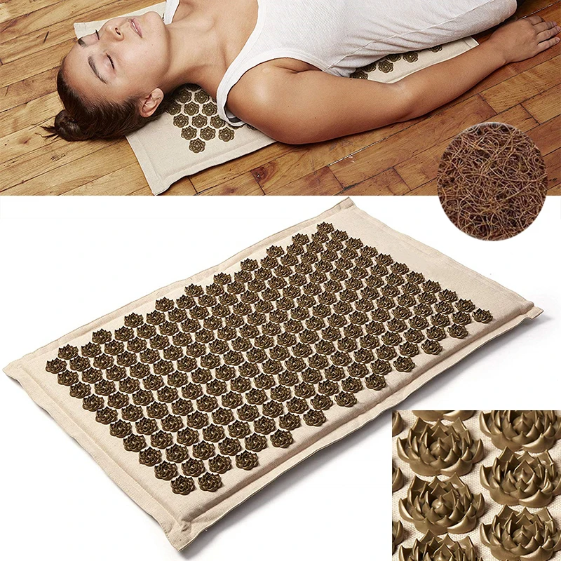 Natural Organic Linen Cotton Acupuncture Mat Lotus Spike Massage Pad Cushion Yoga Mat Back/Neck/ Pain Relief Therapy 75*44cm