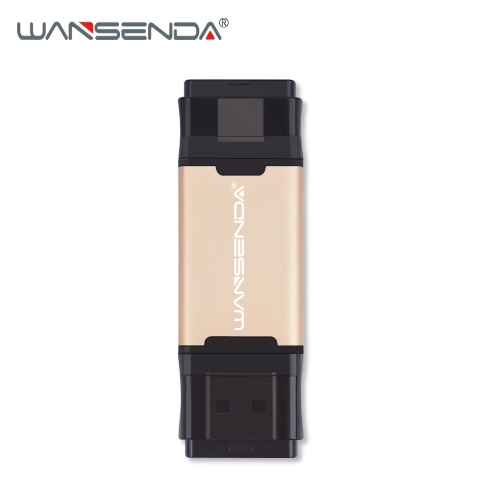 Золотой WANSENDA, 2 в 1, TYPE-C, USB3.0, USB флеш-накопитель, 512 ГБ, 256 ГБ, 128 ГБ, 64 ГБ, 32 ГБ, флеш-накопитель для Android/PC, двойной OTG, USB флешка, флешка - Цвет: Золотой