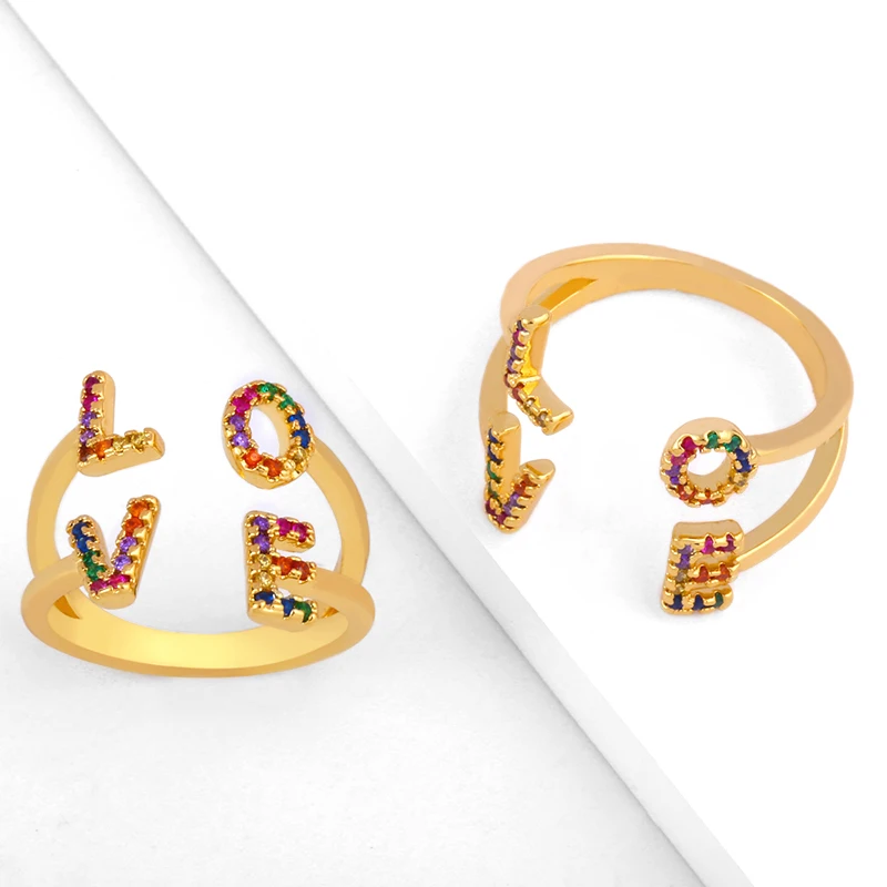EYIKA New Design Fashion Women LOVE Letter Resizable Ring Inlay Cubic Zirconia for Cocktail Party Jewelry Gift Gold Color | Украшения и