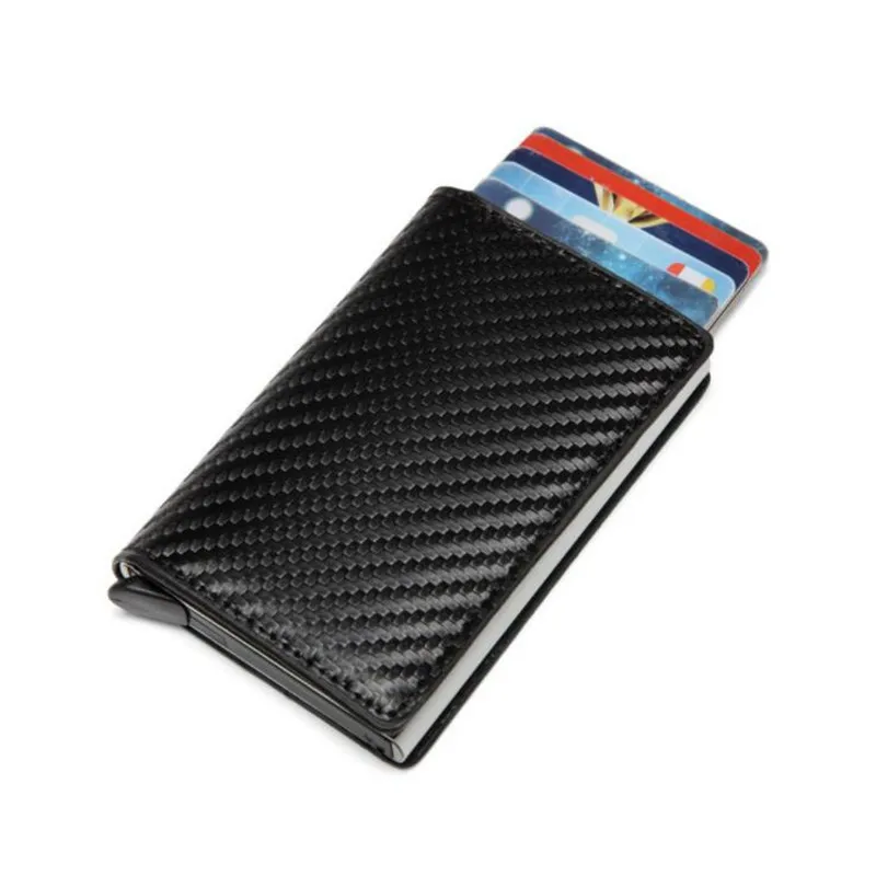 Carbon Fiber Card Holder Wallets Men Brand Rfid Black Magic Trifold Leather Slim Mini Wallet Small Money Bag Male Purses Case