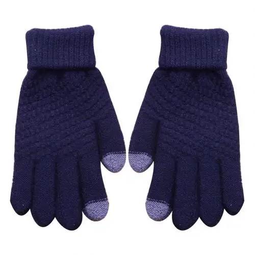 Зимние уличные перчатки для мужчин и женщин, теплые перчатки для вождения с сенсорным экраном, вязаные варежки на весь палец, guantes mujer handschoenen - Цвет: Черный
