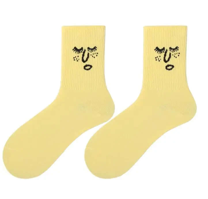 Женские теплые хлопчатобумажные забавные носки, Calcetines Harajuku Happy Socks, женские носки в стиле хип-хоп, скейтборд, уличная одежда, Skarpetki - Color: Yellow