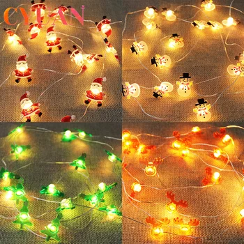 

CYUAN Christmas Decoration 2M 20LED Santa Claus Snowflake Tree Garland String Lights Christmas Hanging Ornaments for Natal Gift
