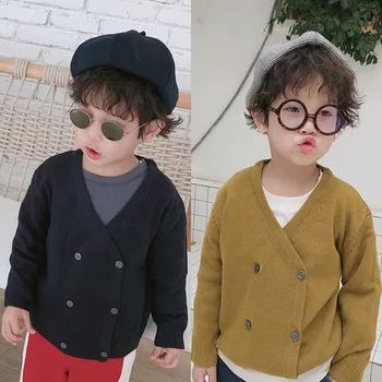 

Children's Coat 2020 Spring New Children's Double-breasted Button Coat Children's Korean Solid Wool Knitted Cardigan
