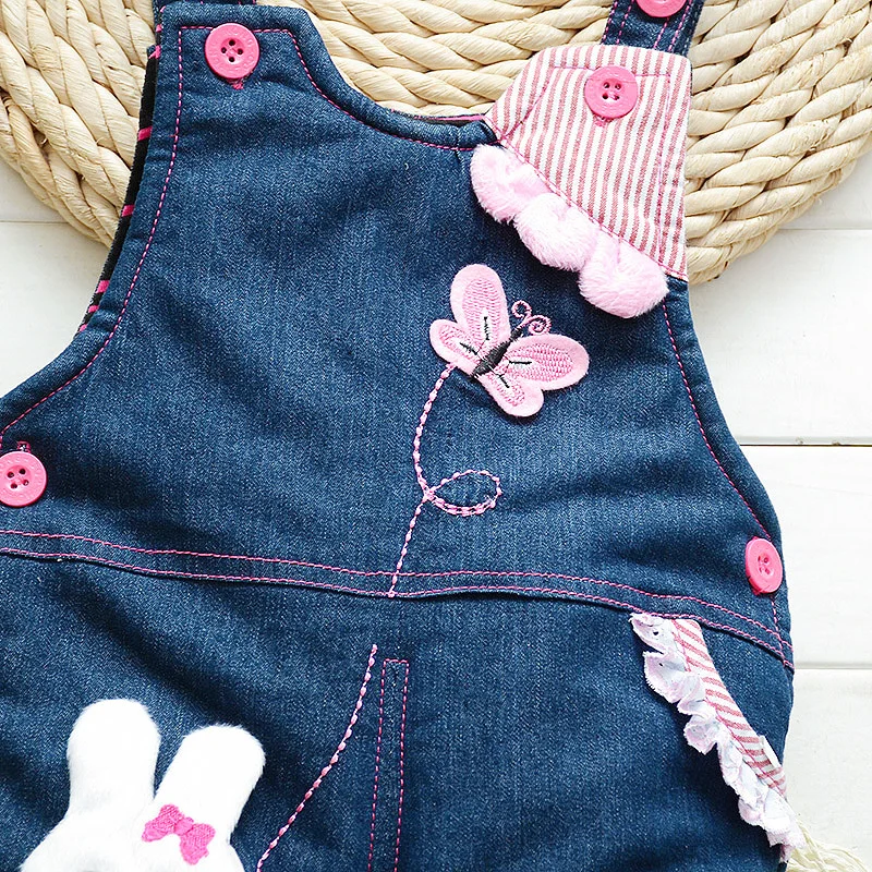 Girls Winter Trousers New Kids Fashion Cotton Thick Cartoon Pants Children Warm Bib Pants For Baby Girls Kids Denim Overalls