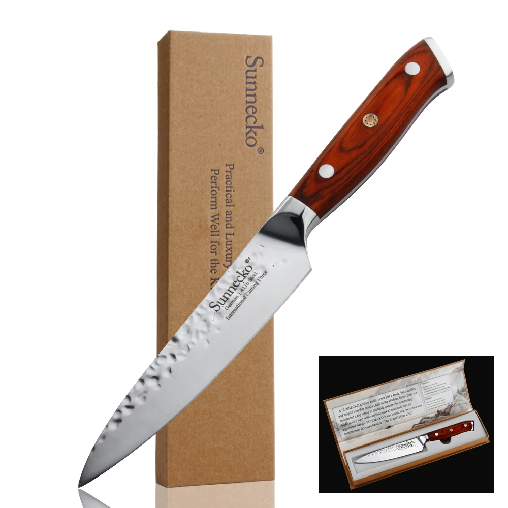 

SUNNECKO 5" Utility knife German 1.4116 Steel Hammer Blade Razor Sharp Fruit Cut Chef's Kitchen Knives Rosewood Handle Best Gift