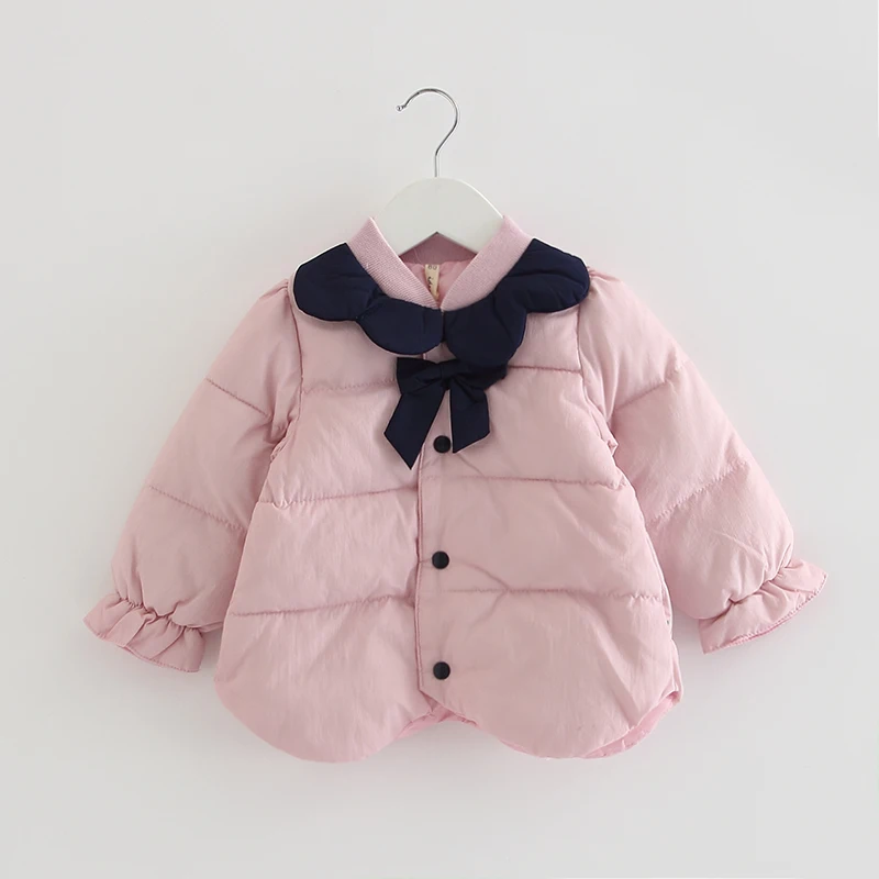 Пальто для маленьких девочек Детская верхняя одежда зимнее Модное детское рождественское пальто детская теплая одежда для девочек с галстуком-бабочкой От 0 до 2 лет - Цвет: Розовый
