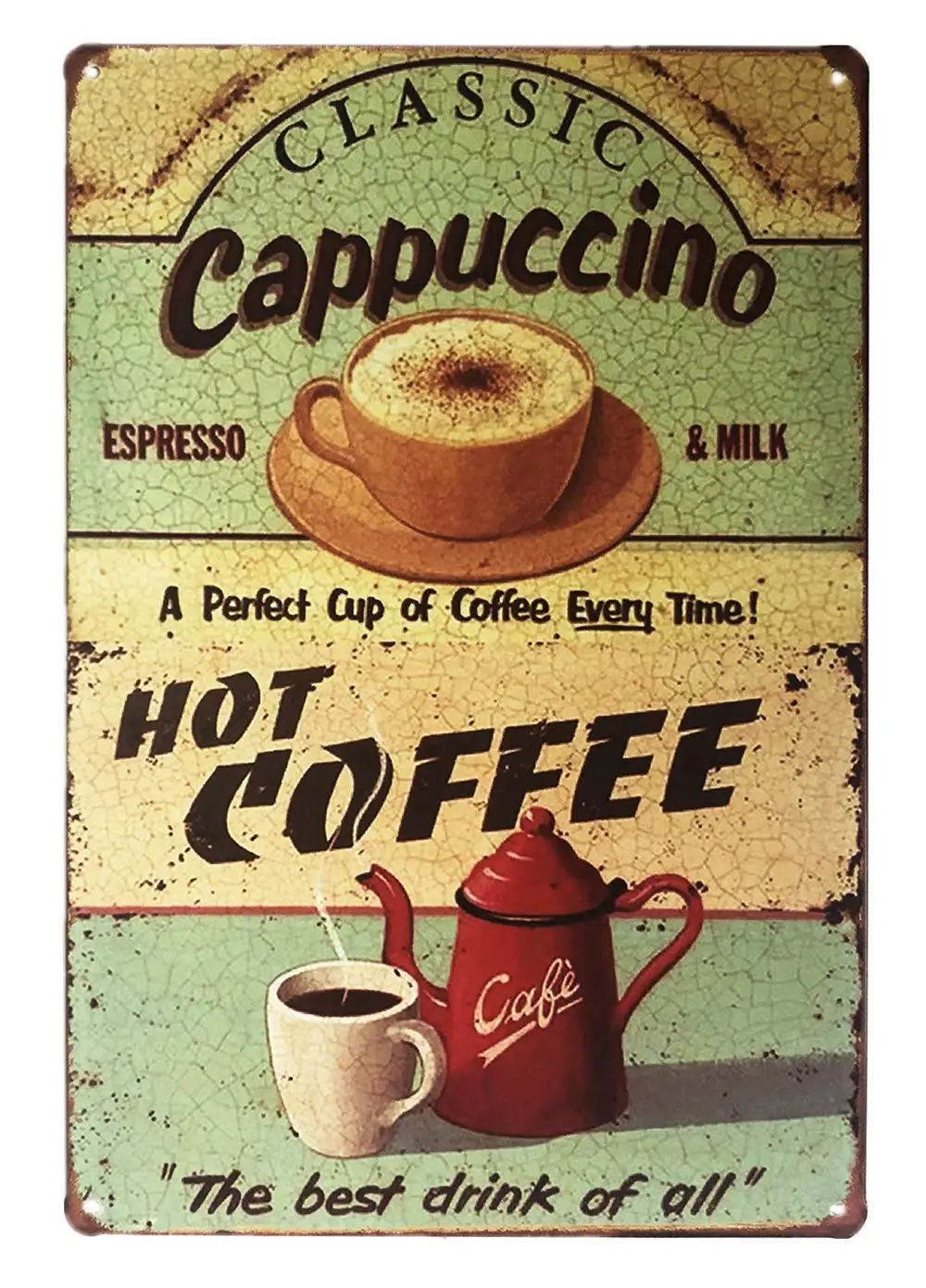 Classic Cappuccino Hot Coffee Vintage Metal Sign for Home Wall Decoration 12&quot X 8&quot Inches | Дом и сад