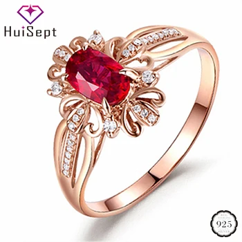 

HuiSept Elegant Silver 925 Jewelry Ring Oval Ruby Gemstone Zircon Flower Shape Rings for Female Wedding Ornaments Gift Wholesale