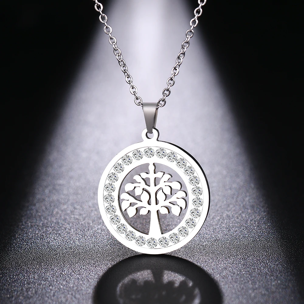 AMARA – Stainless Steel Tree of Life Crystal Necklace Necklaces Pendant Necklace 8d255f28538fbae46aeae7: Gold-color|Silver